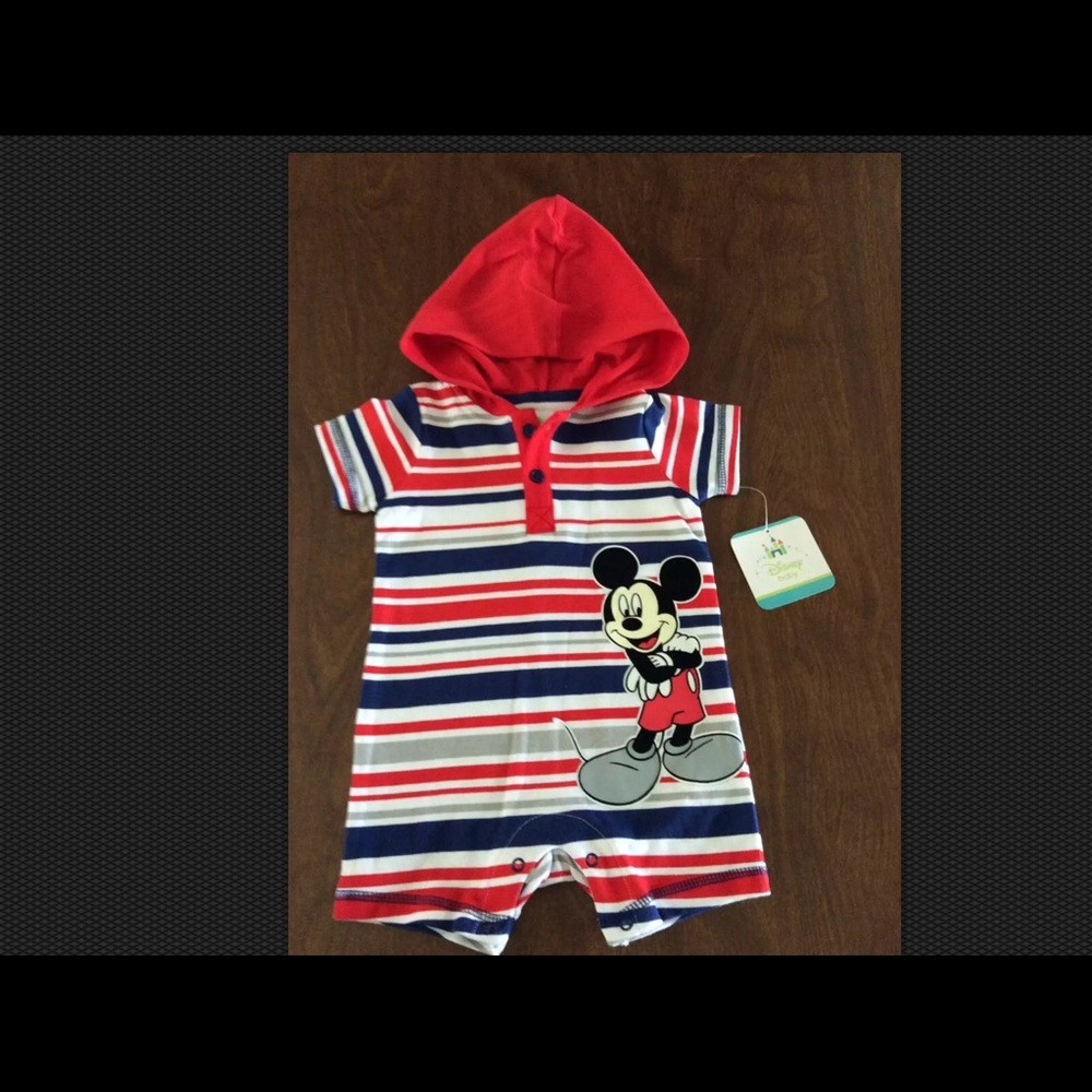 Disney Baby Shorts Romper Red, Blue & Grey Stripe